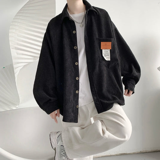 Corduroy Men Long Sleeve Shirts Casual Vintage Blouses Top Fashion
