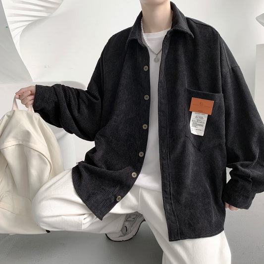 Corduroy Men Long Sleeve Shirts Casual Vintage Blouses Top Fashion